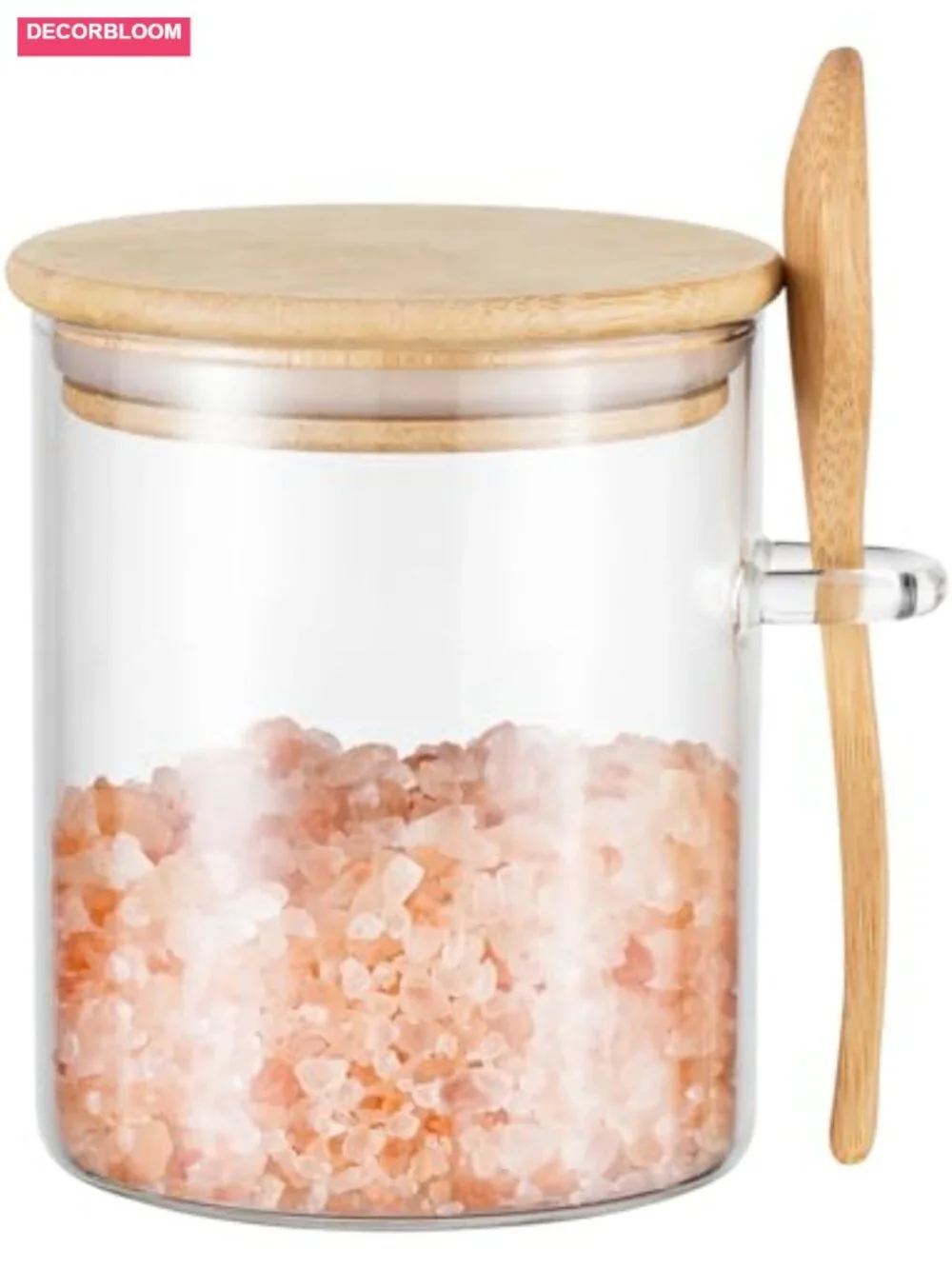 Glass Salt Cellar with Bamboo Lid and Spoon, 17oz Airtight Kitchen Container